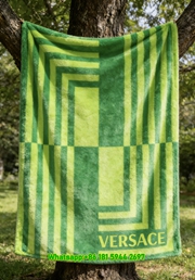 Versace Neon Green Geometric Stripe Print Flannel Sofa Throw Blanket IMG_1662